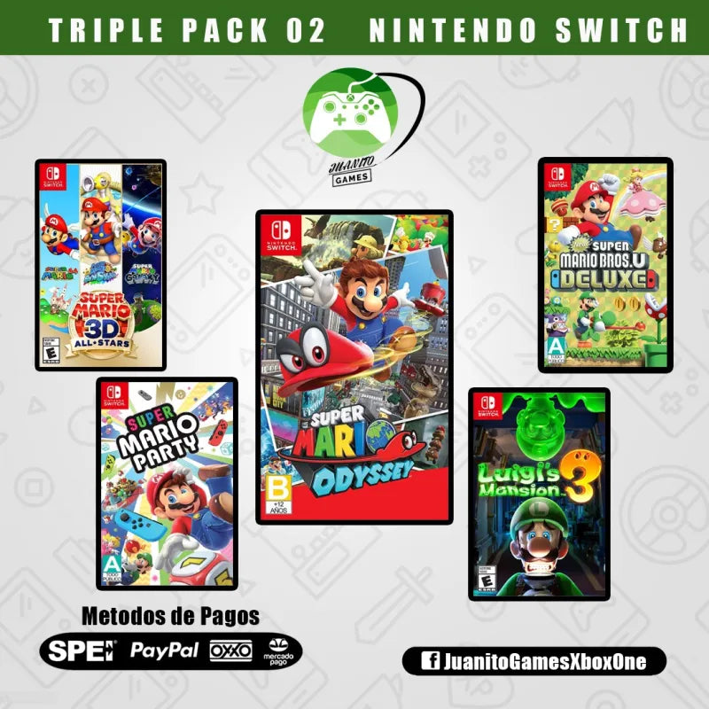 Pack 2: Mario 3D All Stars + Party + Odyssey + Luigi's Mansion 3 + U Deluxe